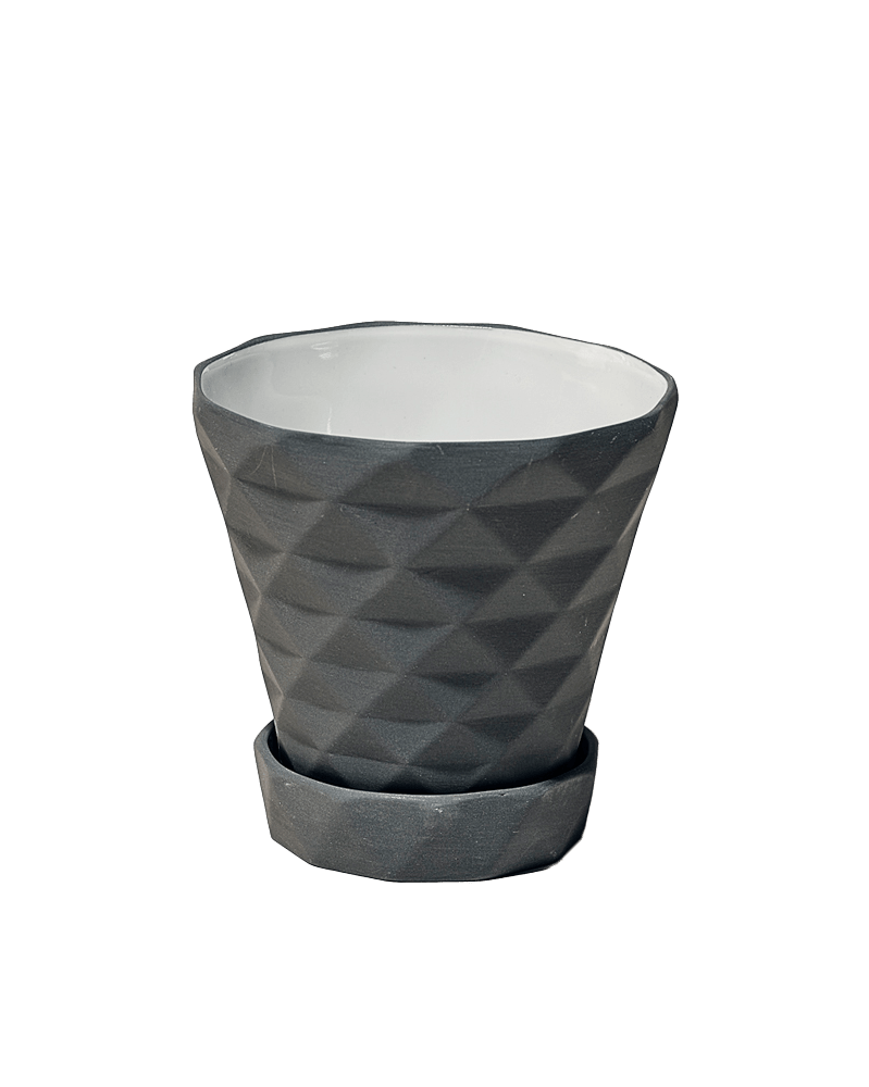 Diamond Porcelain Modern Indoor Plant Pot With Saucer - Chive US Wholesale