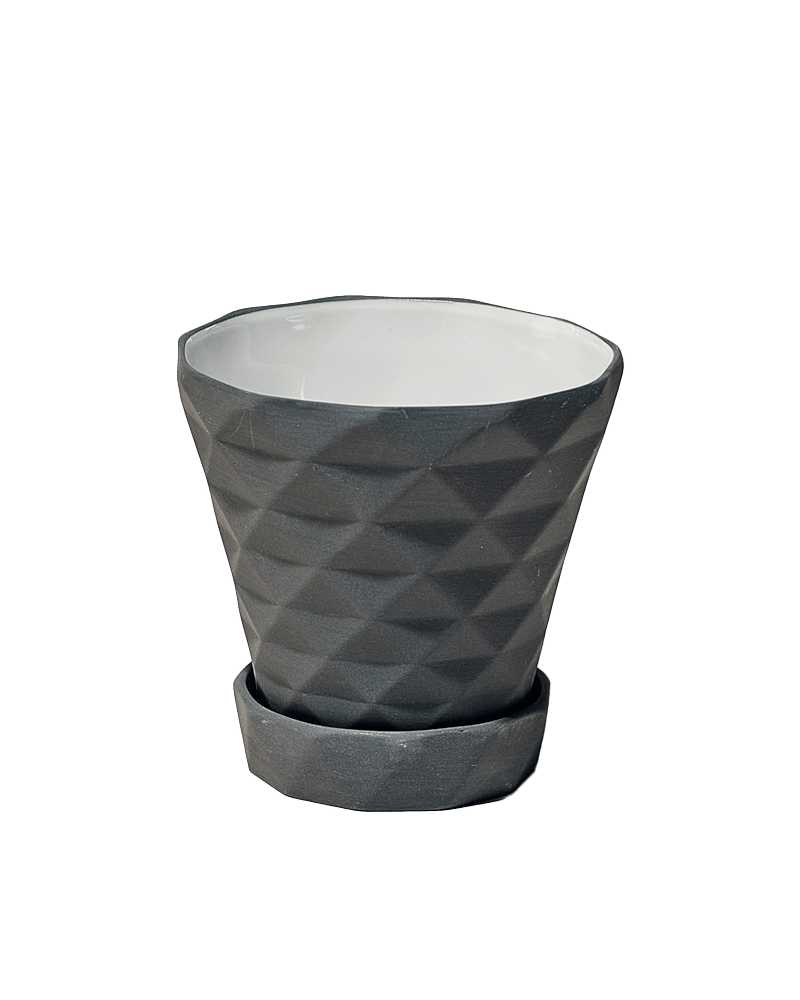 Diamond Porcelain Modern Indoor Plant Pot With Saucer - Chive US Wholesale
