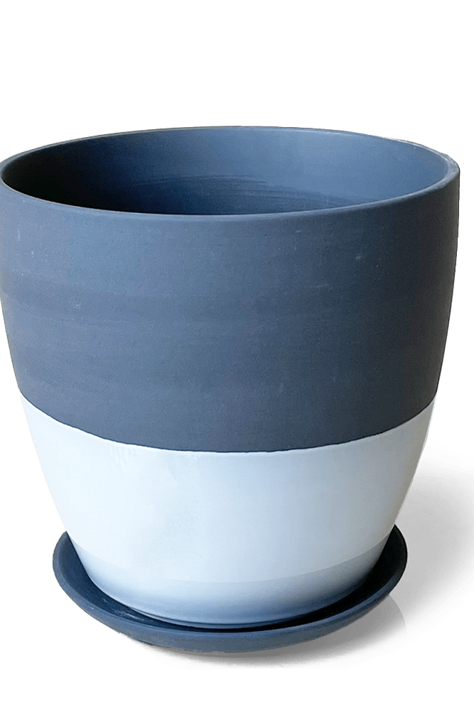 Dyad Porcelain Modern Indoor Plant Pot With Saucer - Chive US Wholesale