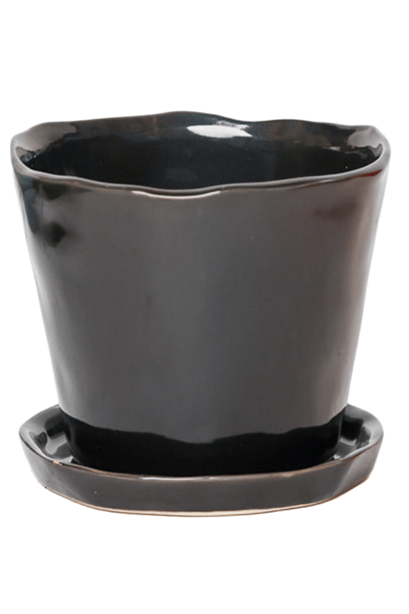 Tika Ceramic Pot & Saucer Set With Drainage - Chive US Wholesale