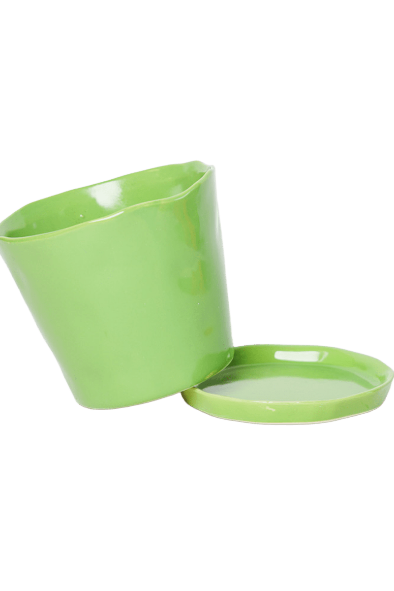 Tika Ceramic Pot & Saucer Set With Drainage - Chive US Wholesale