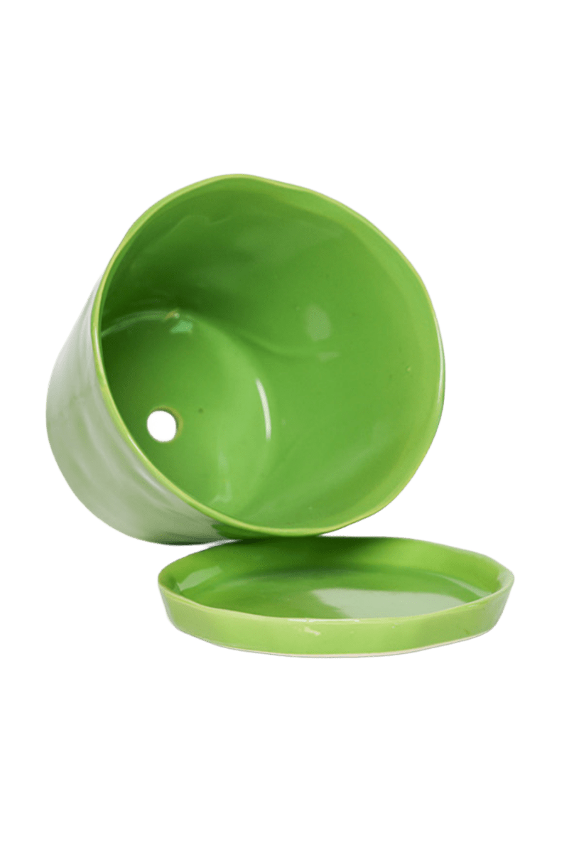 Tika Ceramic Pot & Saucer Set With Drainage - Chive US Wholesale