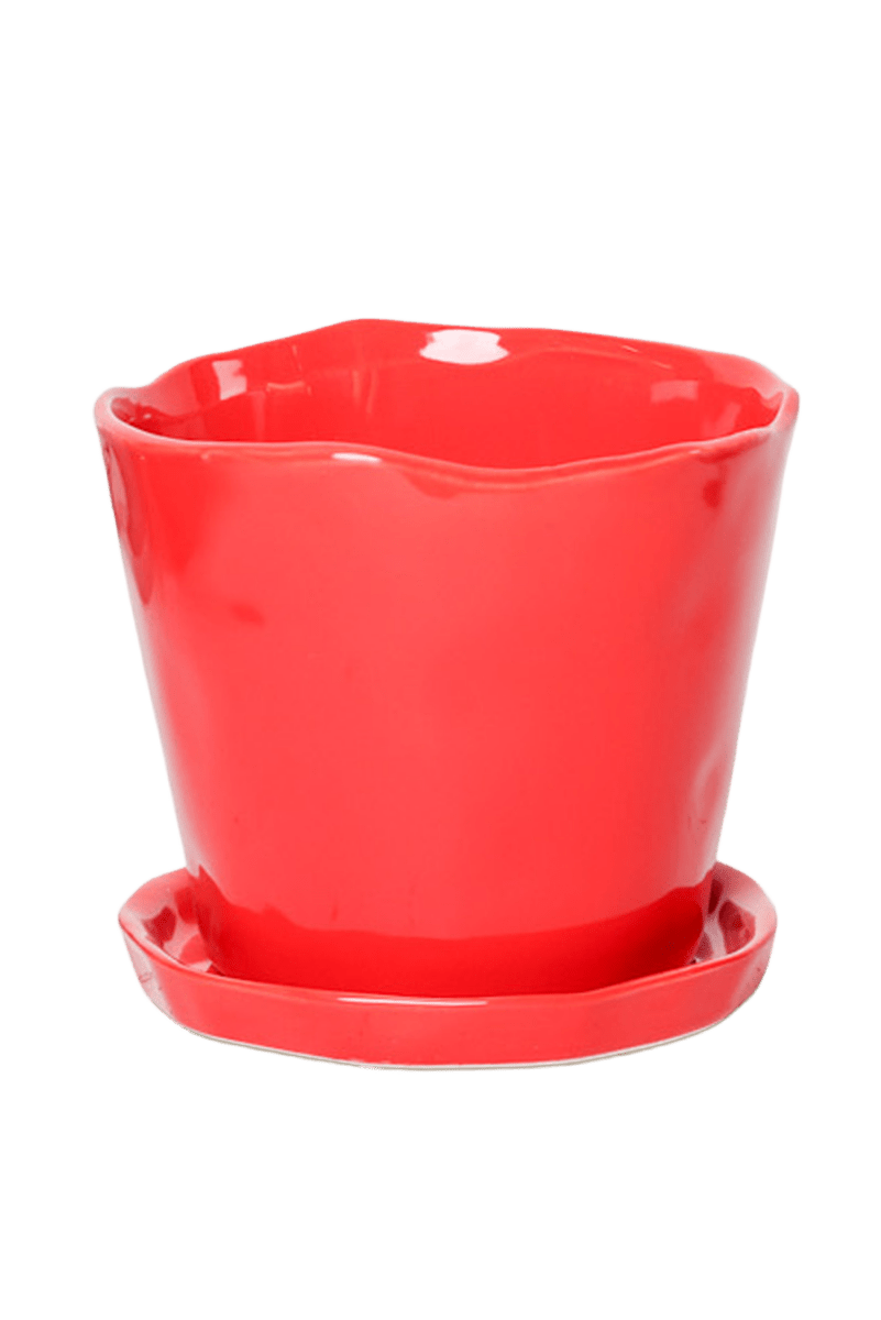 Tika Ceramic Pot & Saucer Set With Drainage - Chive US Wholesale