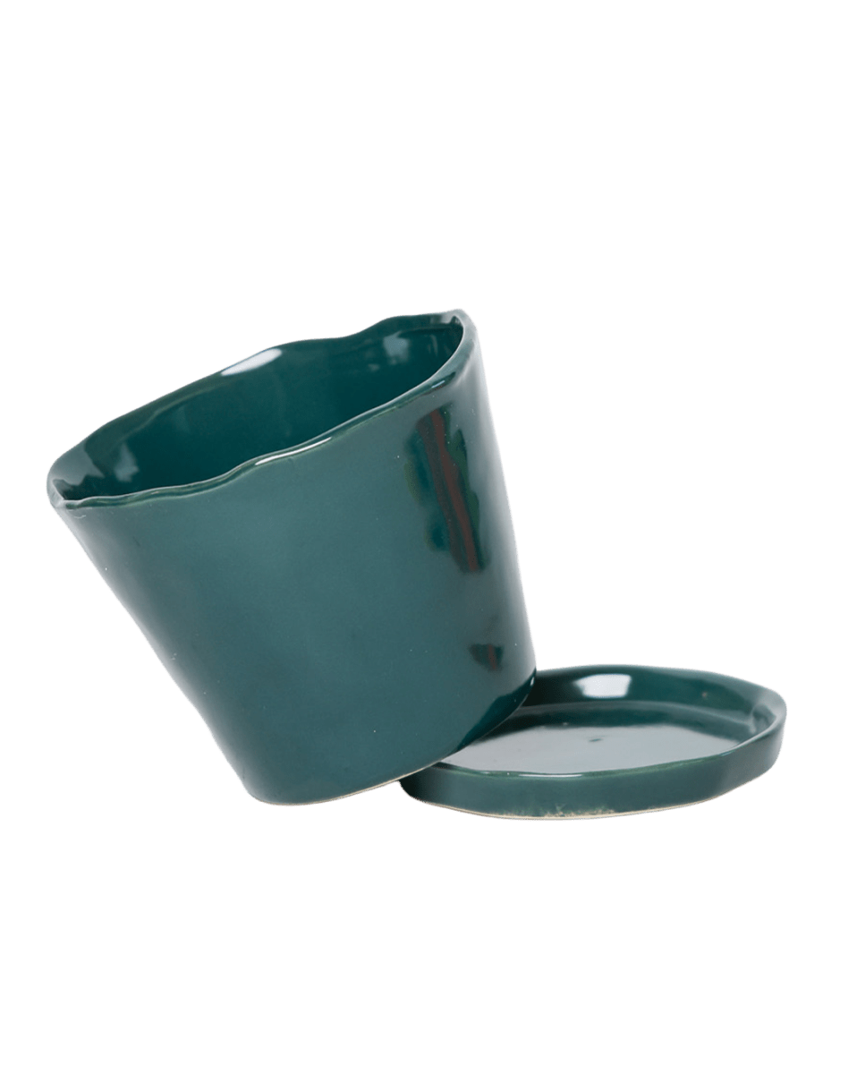 Tika Ceramic Pot & Saucer Set With Drainage - Chive US Wholesale