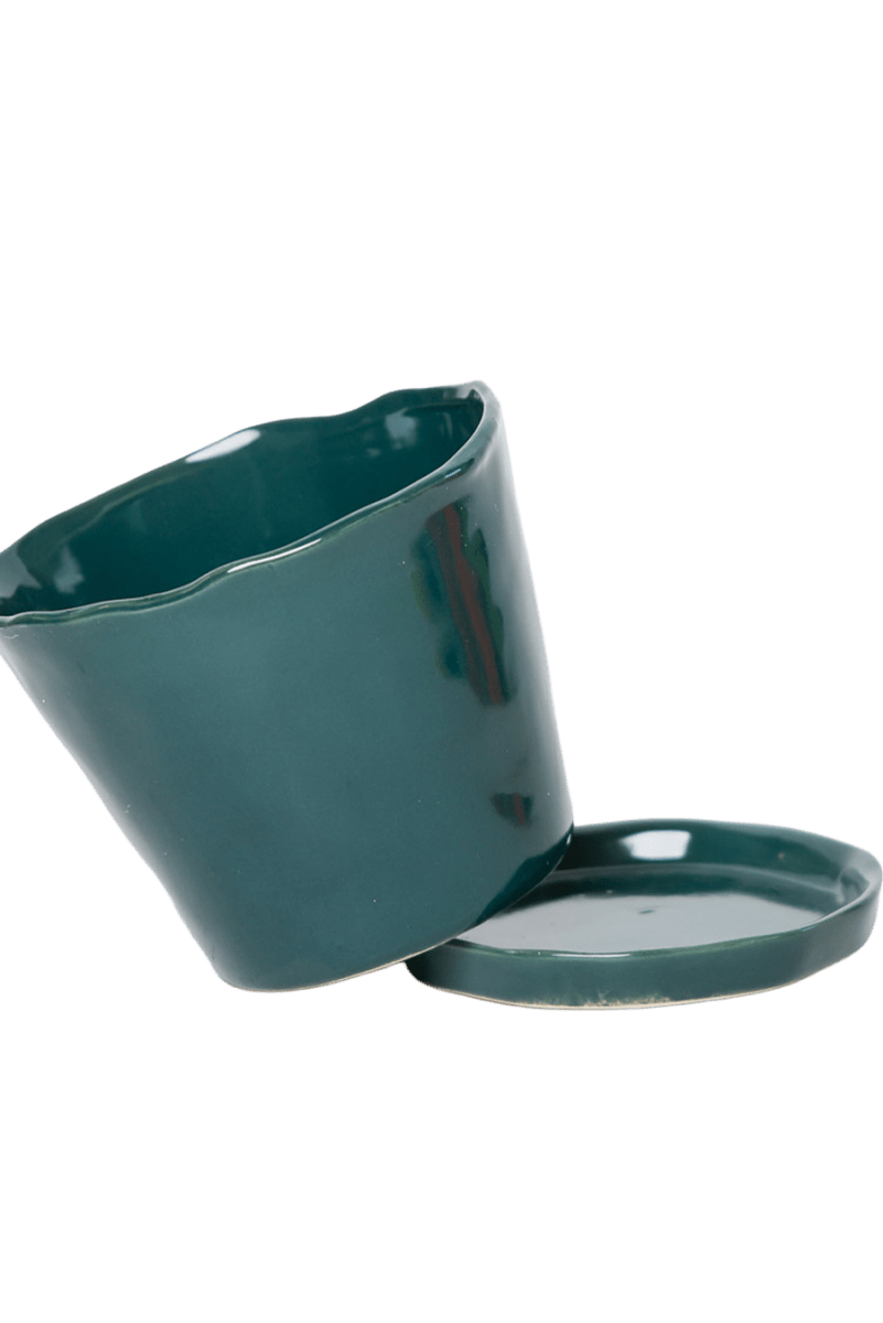 Tika Ceramic Pot & Saucer Set With Drainage - Chive US Wholesale