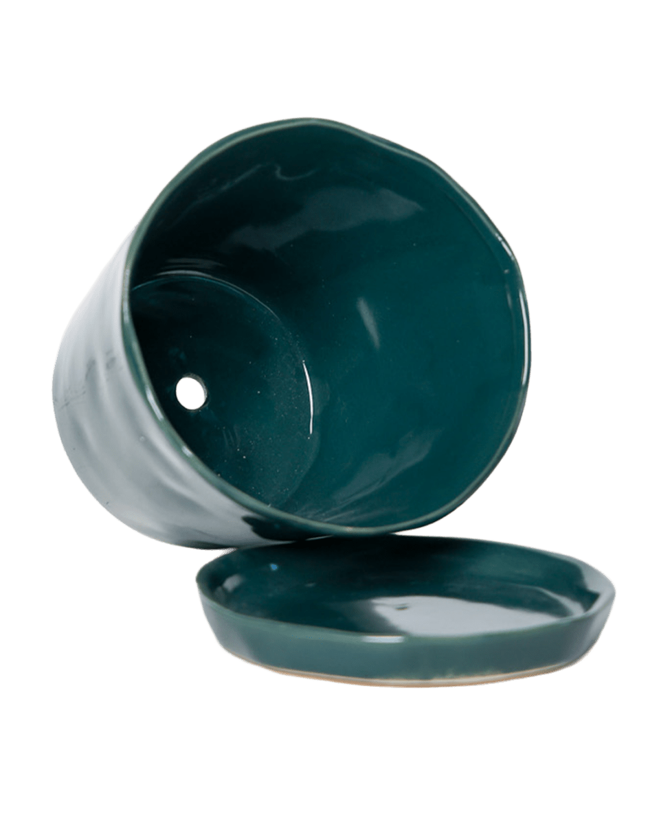 Tika Ceramic Pot & Saucer Set With Drainage - Chive US Wholesale