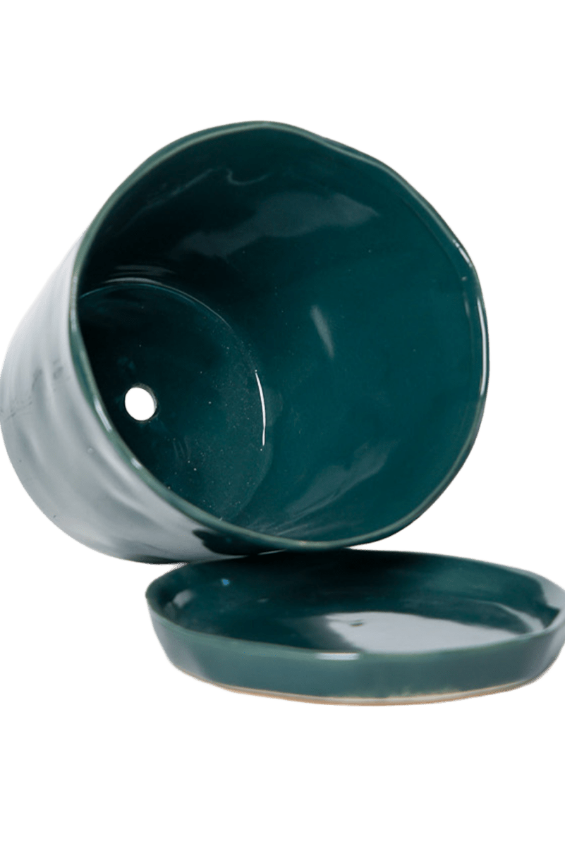 Tika Ceramic Pot & Saucer Set With Drainage - Chive US Wholesale