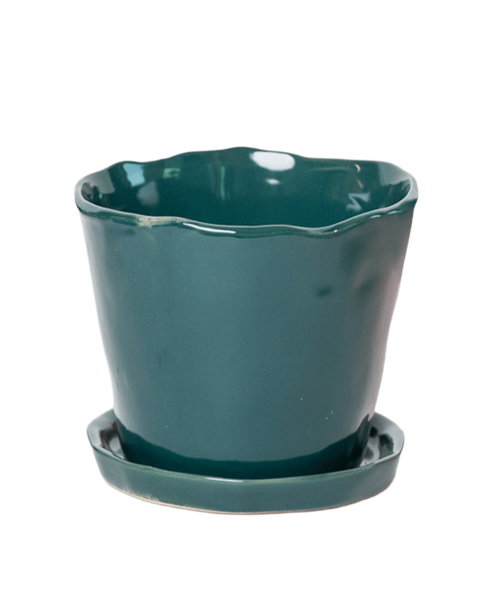Tika Ceramic Pot & Saucer Set With Drainage - Chive US Wholesale