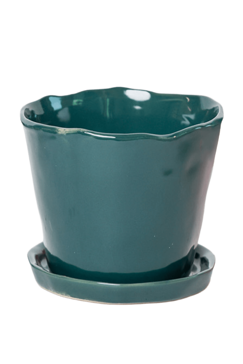 Tika Ceramic Pot & Saucer Set With Drainage - Chive US Wholesale