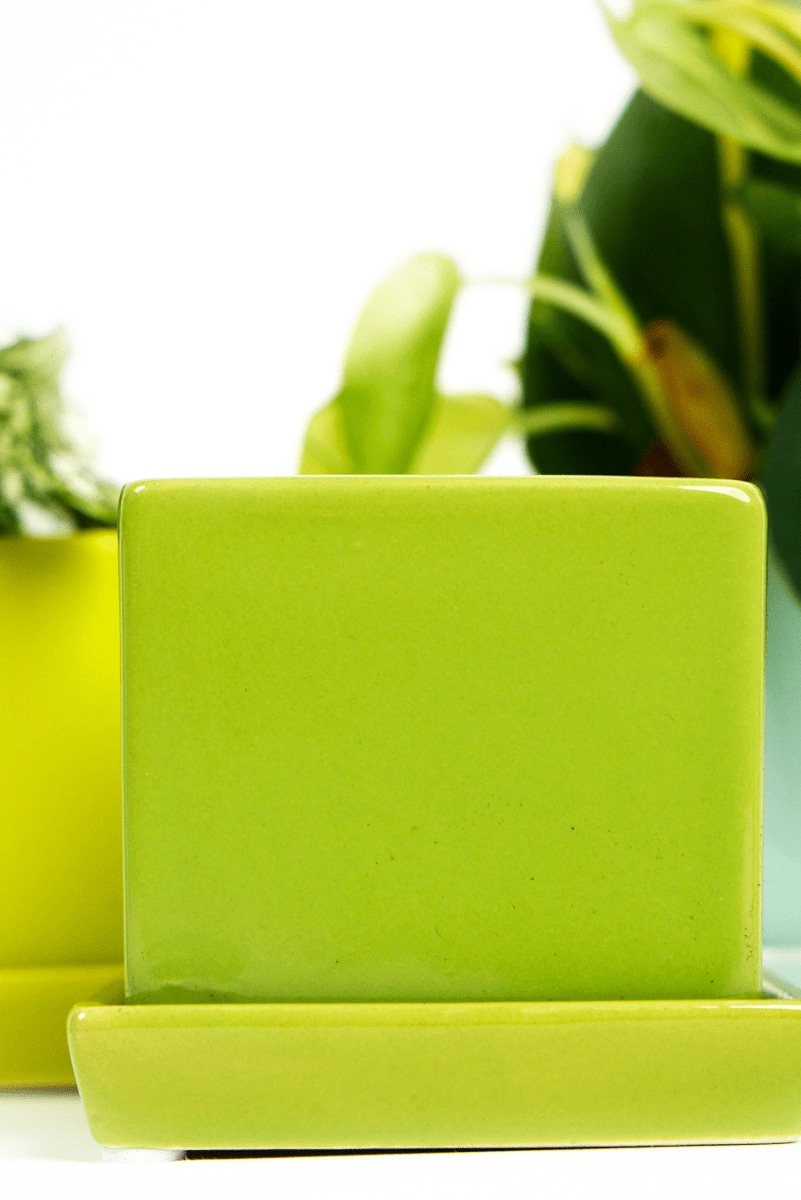 Cube & Saucer Ceramic Pot With Drainage Hole - Chive US Wholesale