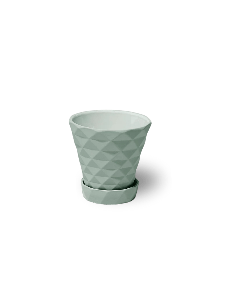 Diamond Porcelain Modern Indoor Plant Pot With Saucer - Chive US Wholesale