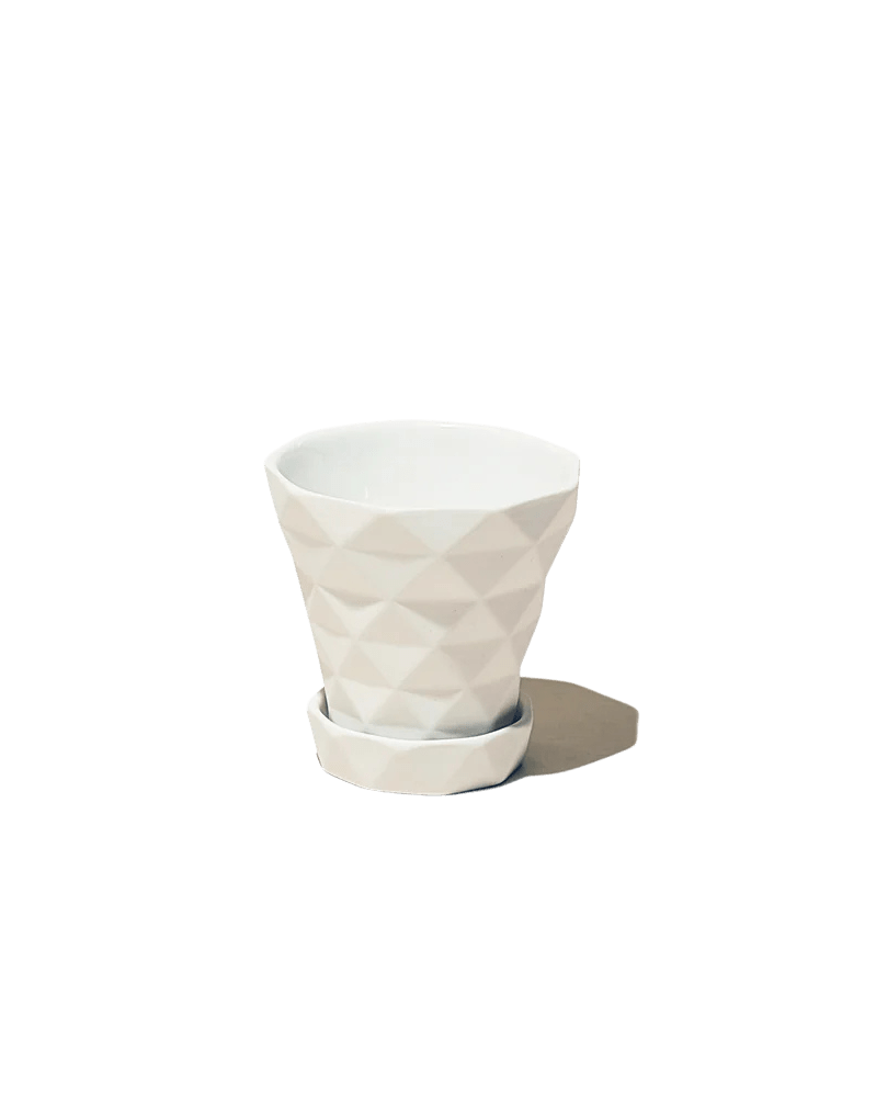 Diamond Porcelain Modern Indoor Plant Pot With Saucer - Chive US Wholesale