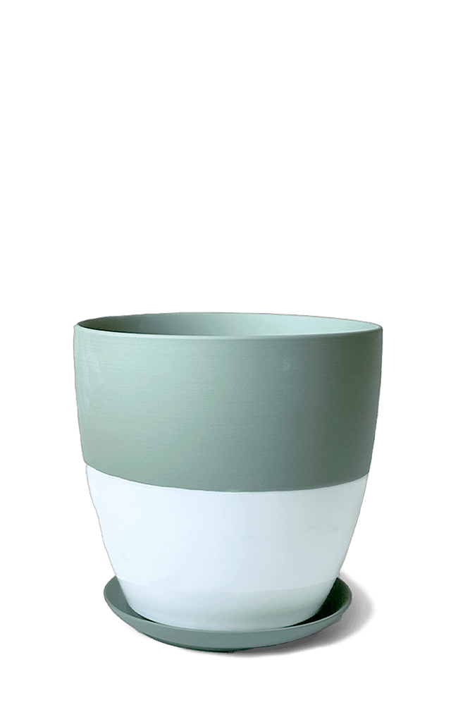 Dyad Porcelain Modern Indoor Plant Pot With Saucer - Chive US Wholesale