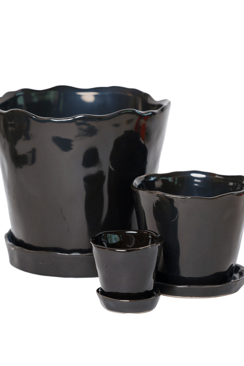 Tika Ceramic Pot & Saucer Set With Drainage - Chive US Wholesale