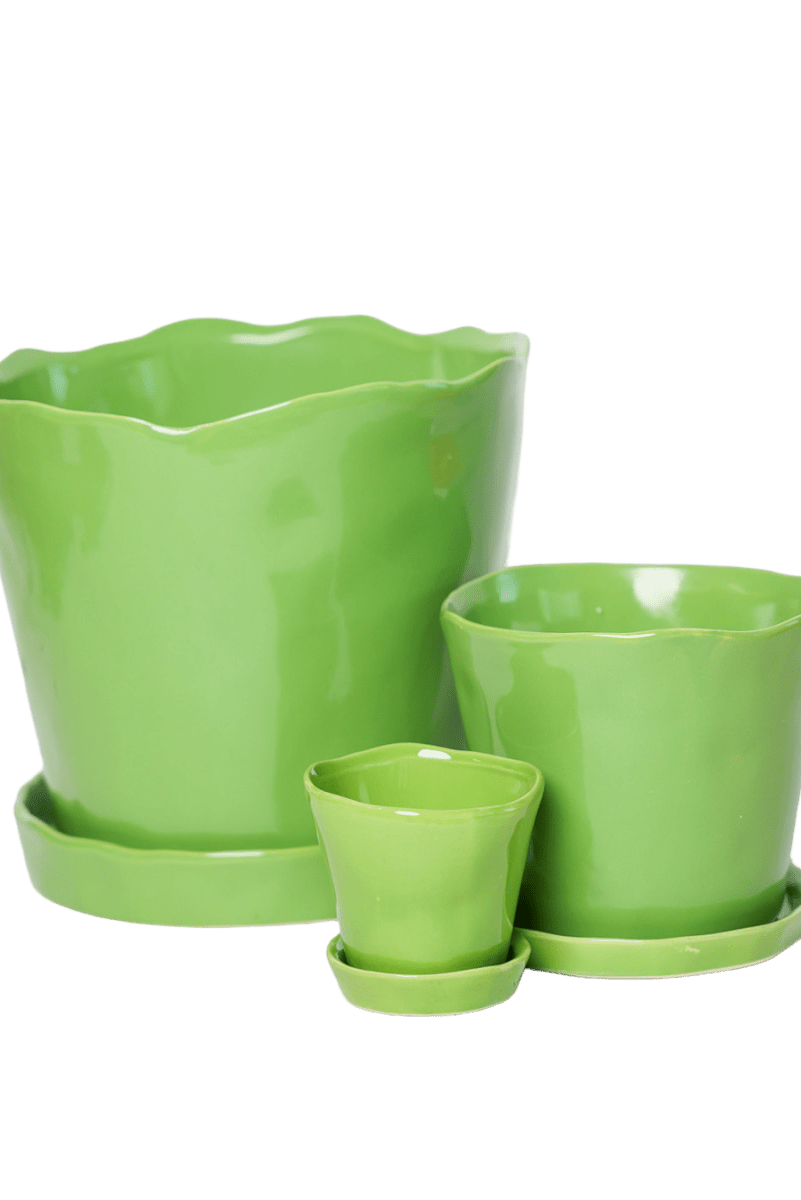 Tika Ceramic Pot & Saucer Set With Drainage - Chive US Wholesale