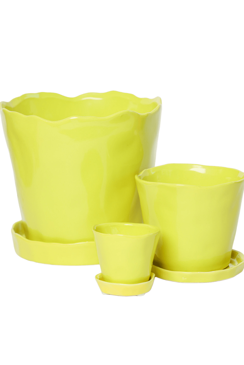 Tika Ceramic Pot & Saucer Set With Drainage - Chive US Wholesale