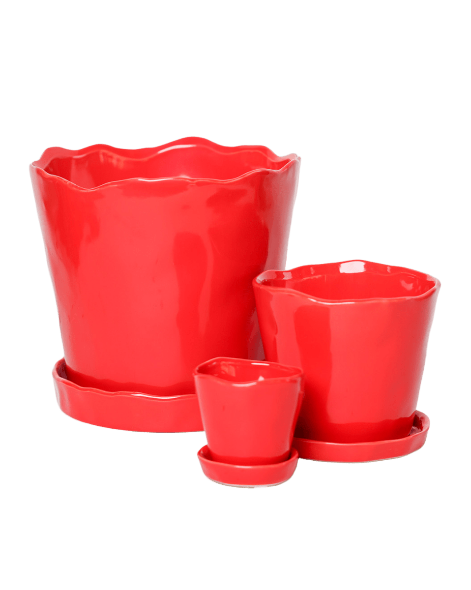 Tika Ceramic Pot & Saucer Set With Drainage - Chive US Wholesale