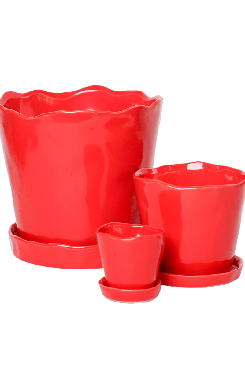 Tika Ceramic Pot & Saucer Set With Drainage - Chive US Wholesale