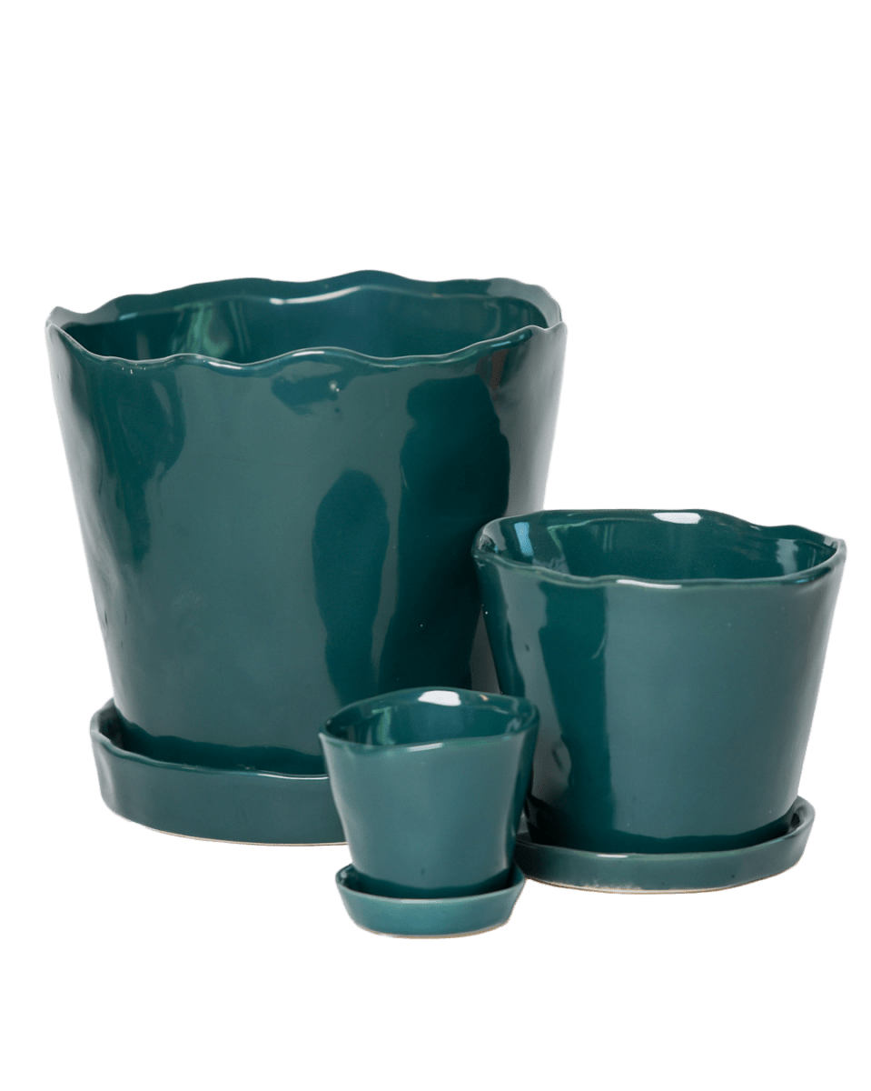 Tika Ceramic Pot & Saucer Set With Drainage - Chive US Wholesale