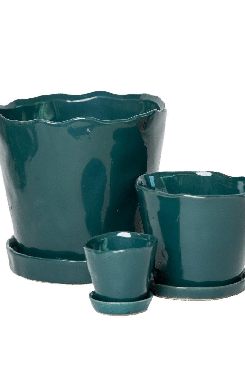 Tika Ceramic Pot & Saucer Set With Drainage - Chive US Wholesale