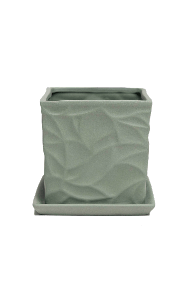 Virago 3.5" Porcelain Pot With Drainage Hole And Saucer - Chive US Wholesale