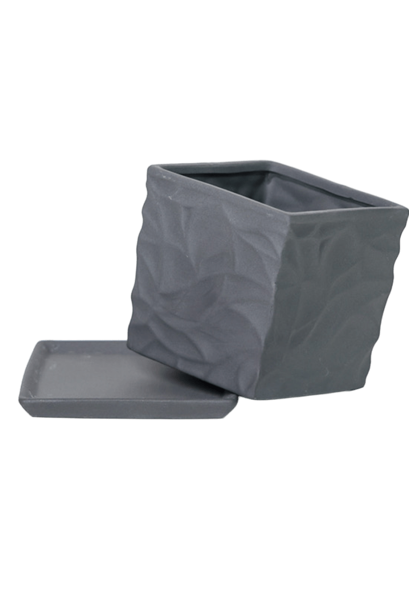 Virago 3.5" Porcelain Pot With Drainage Hole And Saucer - Chive US Wholesale