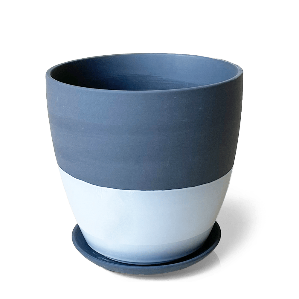 Dyad Porcelain Modern Indoor Plant Pot With Saucer - Chive US Wholesale