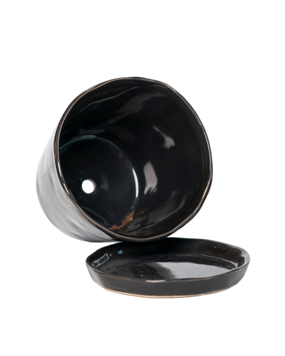 Tika Ceramic Pot & Saucer Set With Drainage - Chive US Wholesale