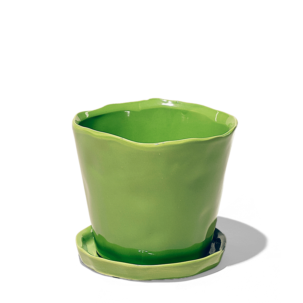 Tika Ceramic Pot & Saucer Set With Drainage - Chive US Wholesale