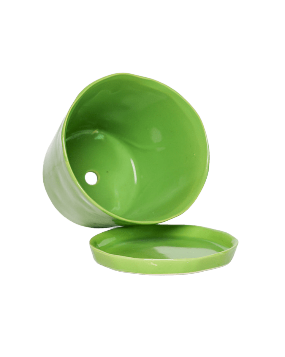 Tika Ceramic Pot & Saucer Set With Drainage - Chive US Wholesale