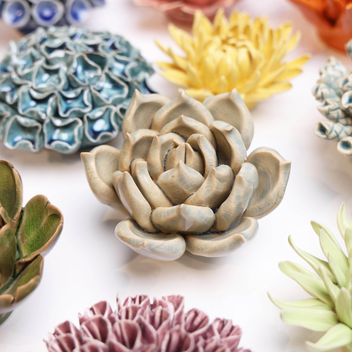 Ceramic Flower Succulent Blue 12 - Chive US Wholesale