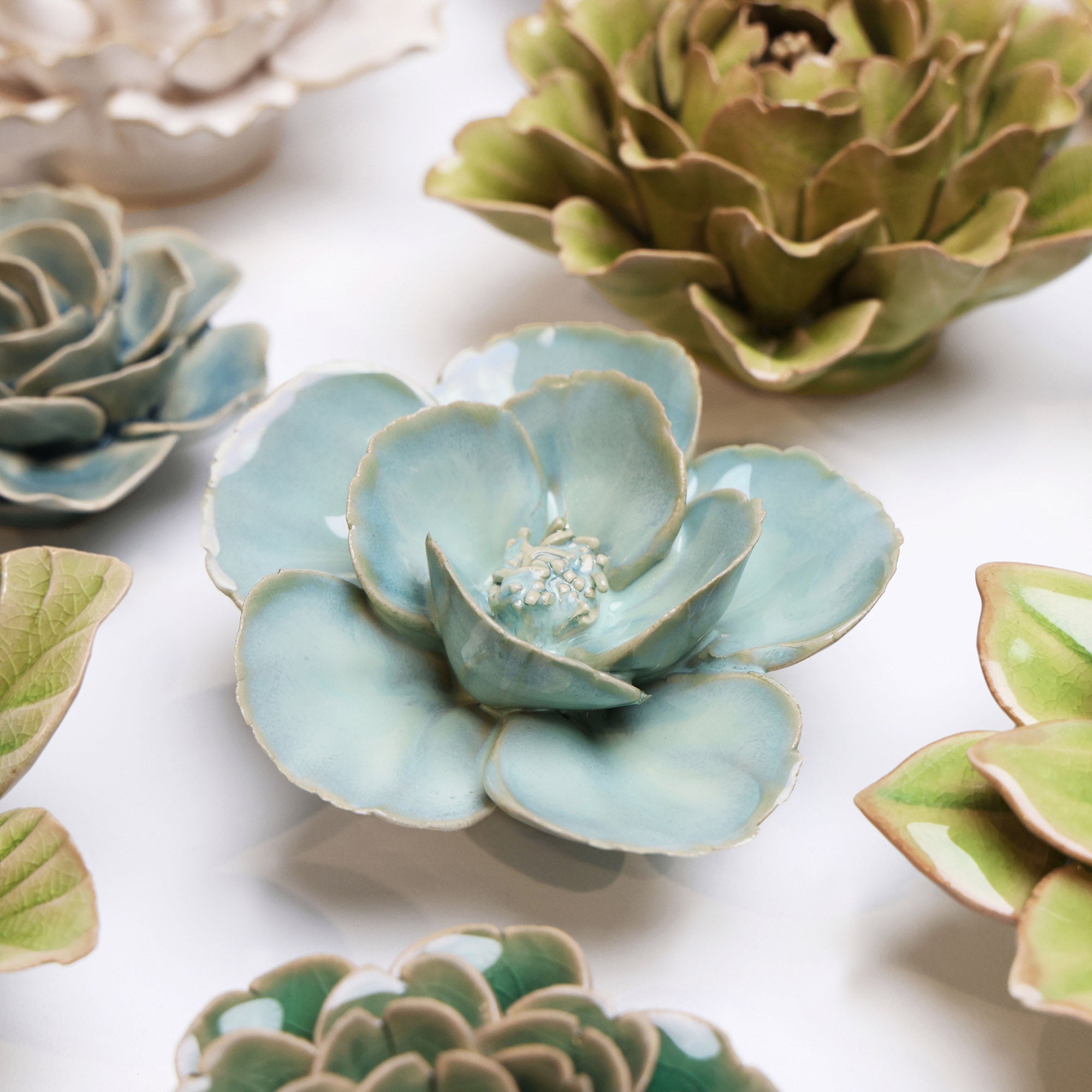 Ceramic Flower Wall Art Teal Lotus