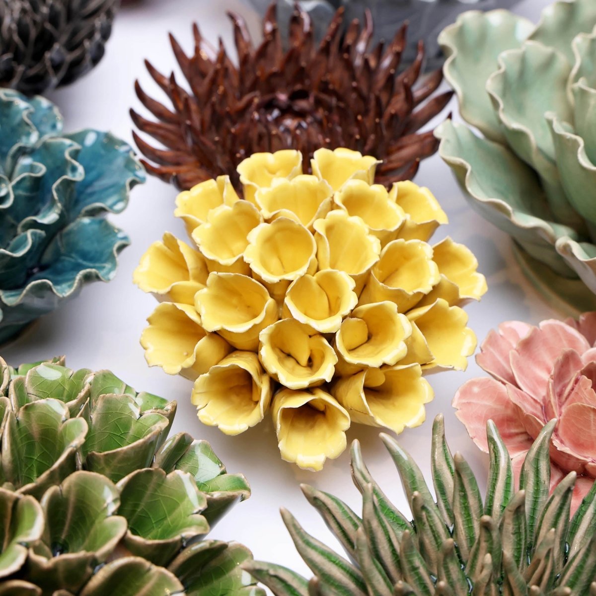 Ceramic Flower Polyp Yellow Medium - Chive US Wholesale