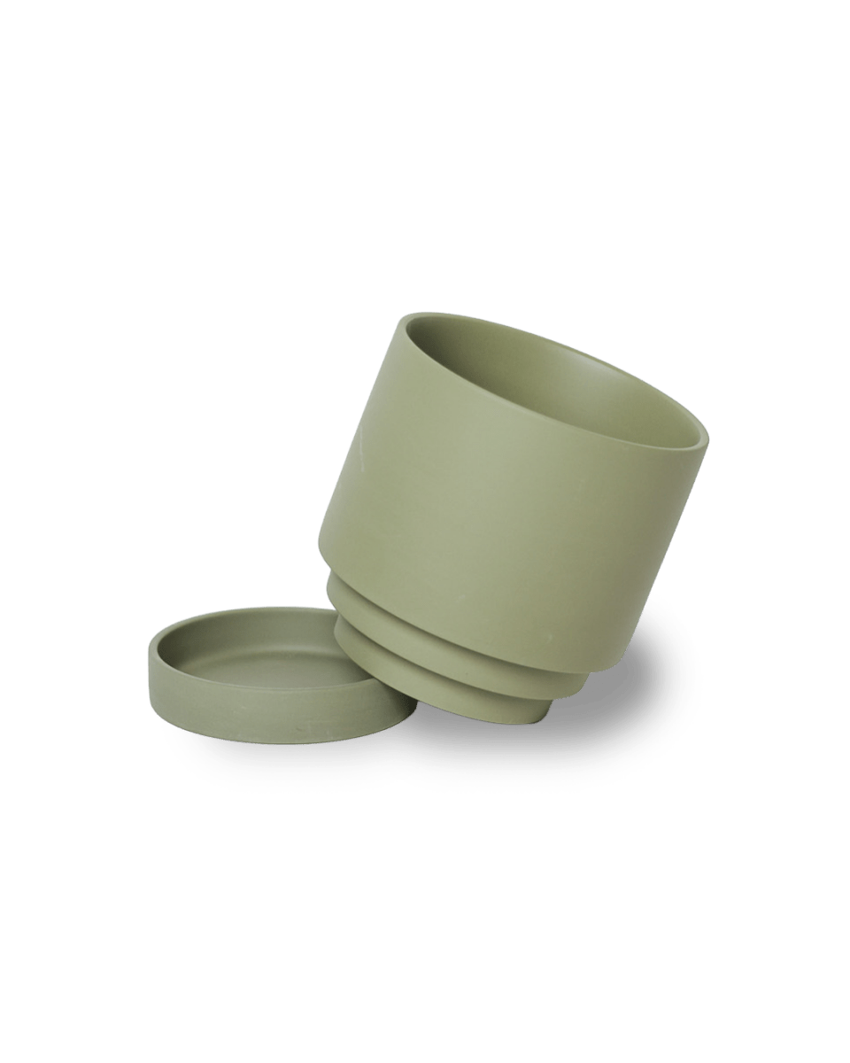Casey Porcelain Modern Pot And Saucer Set - Chive US Wholesale