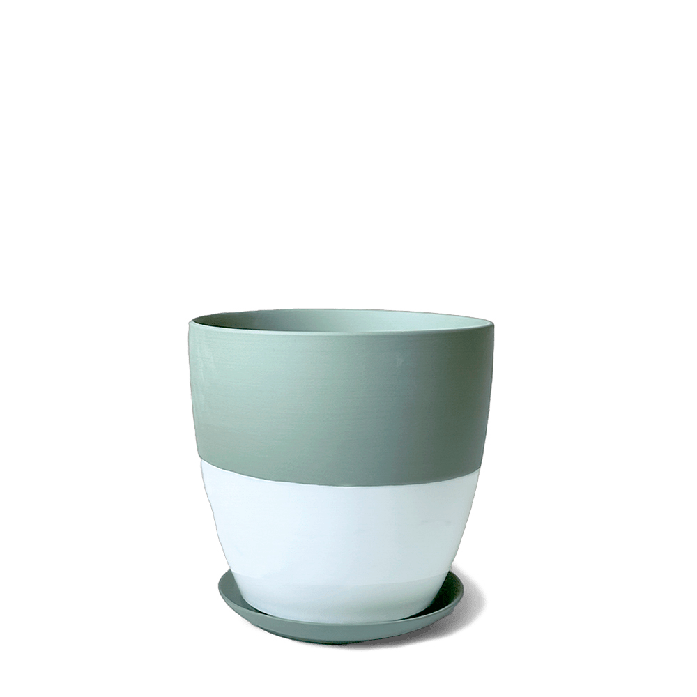 Dyad Porcelain Modern Indoor Plant Pot With Saucer - Chive US Wholesale