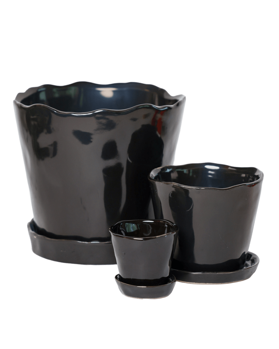 Tika Ceramic Pot & Saucer Set With Drainage - Chive US Wholesale