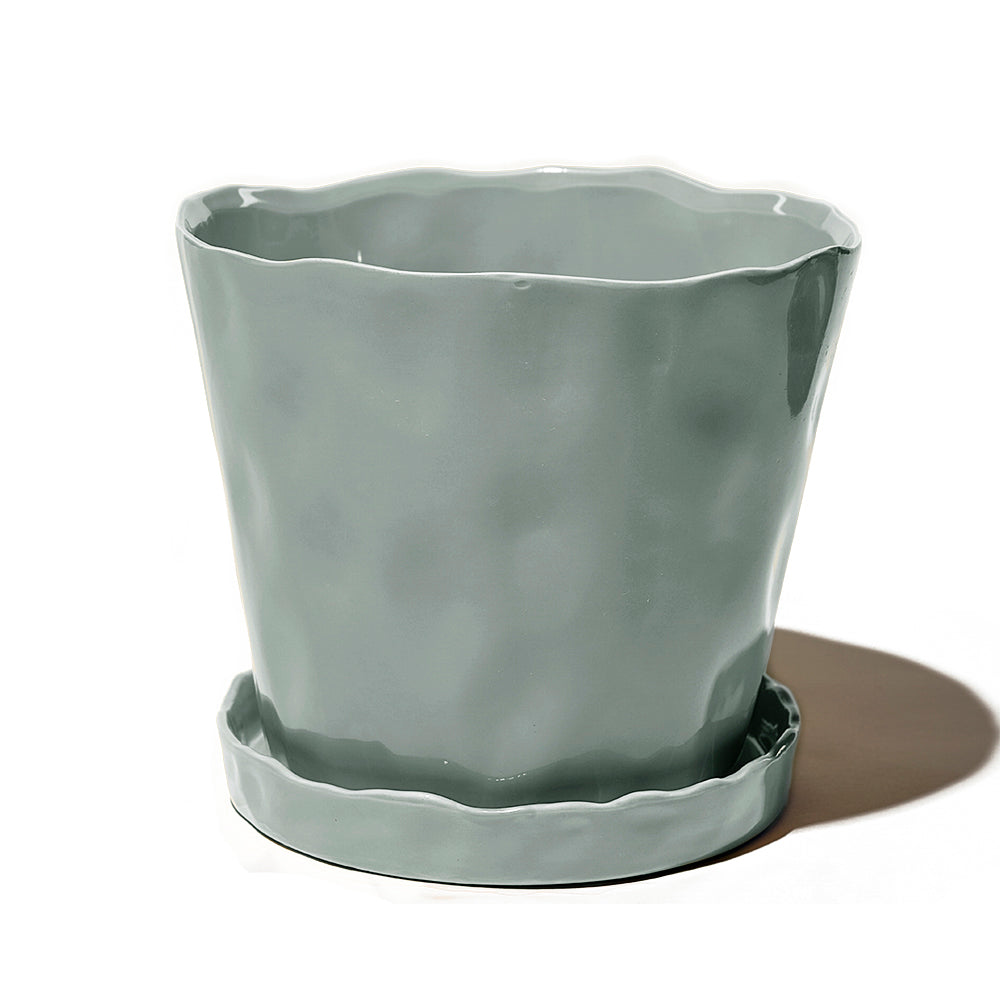 Tika Ceramic Pot & Saucer Set With Drainage - Chive US Wholesale